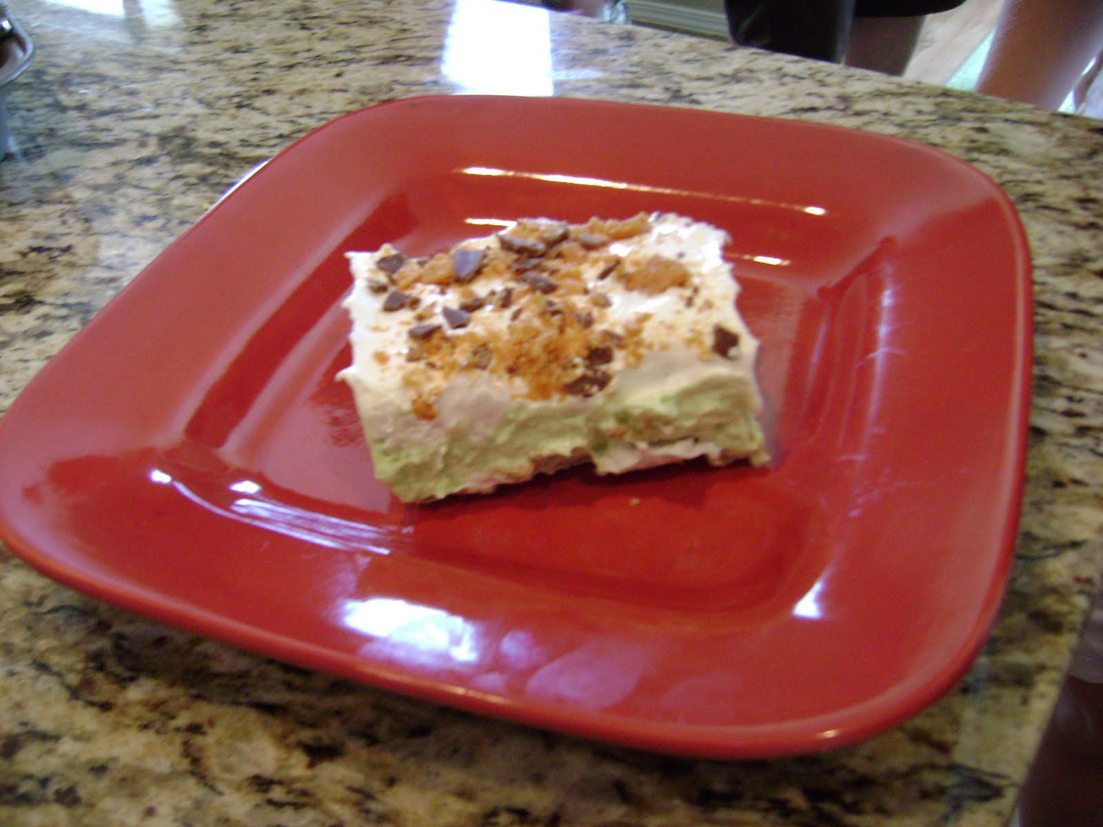 pistachio dessert with ritz cracker crust
